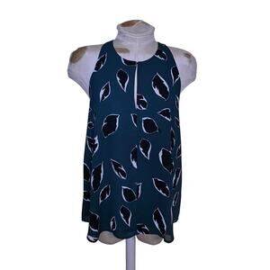 Ann Taylor LOFT womens  sleevelss‎ green leaf pattern blouse Size S